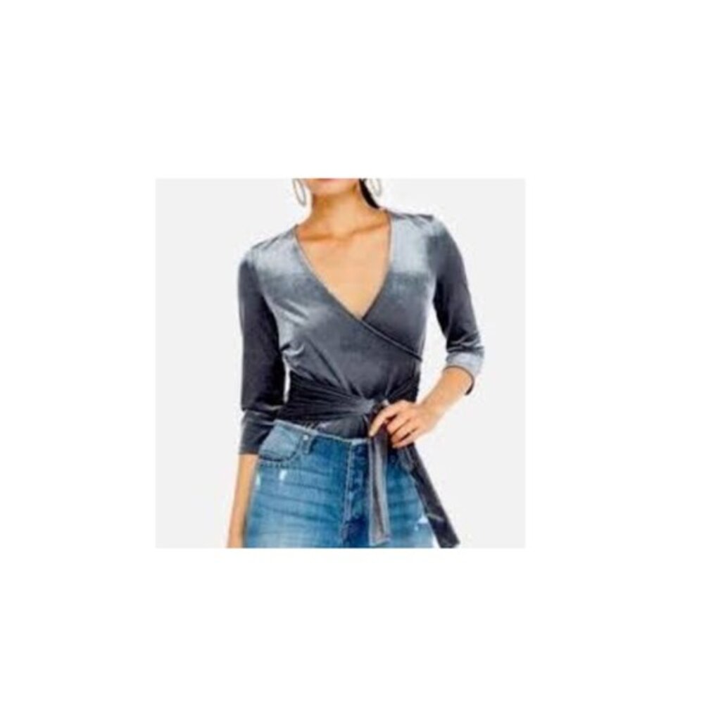 Velvet Wrap Top in Silver Gray